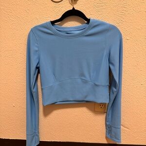 Blue long sleeve cropped workout top